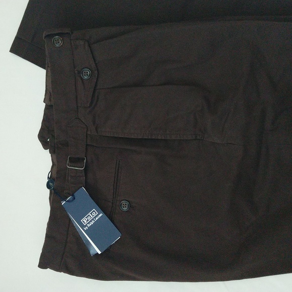 New Polo by Ralph Lauren men's 34×33 dark brown linen pleated front chino pants - Picture 3 of 13
